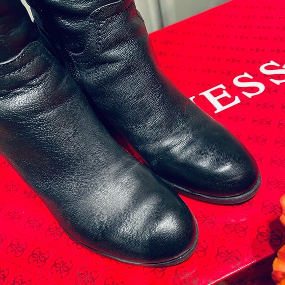 Guess Tabard Black Leather Tall Heeled Boots - Picture 8 of 13
